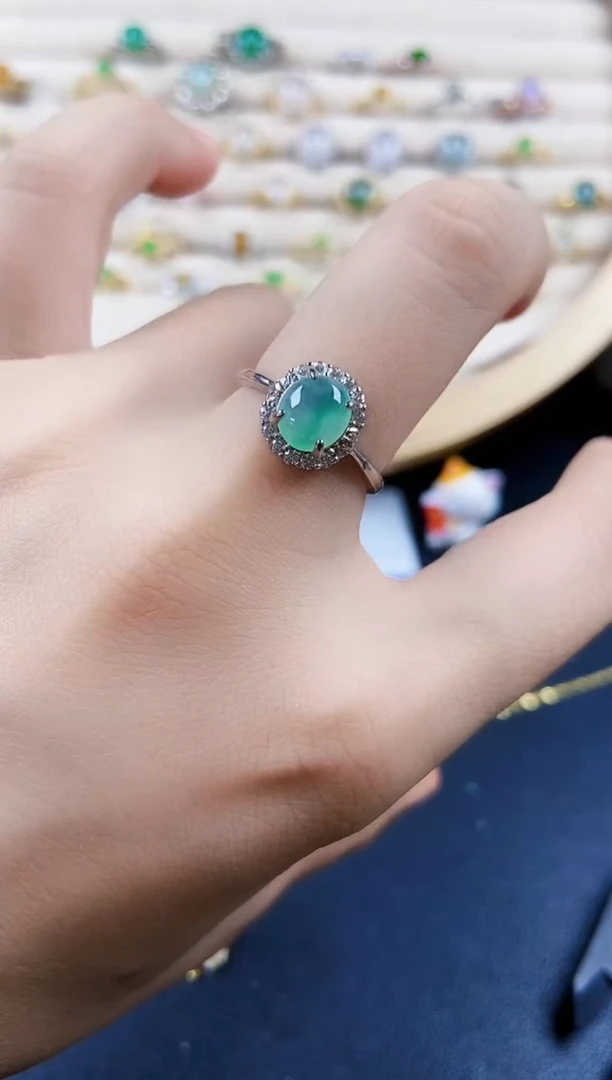 翡翠戒指银S925镶嵌21389