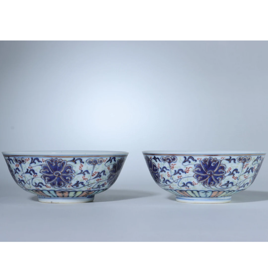 Lot.065 8069 清光绪 青花描金大碗（一对） D:16cm;H:6.5cm