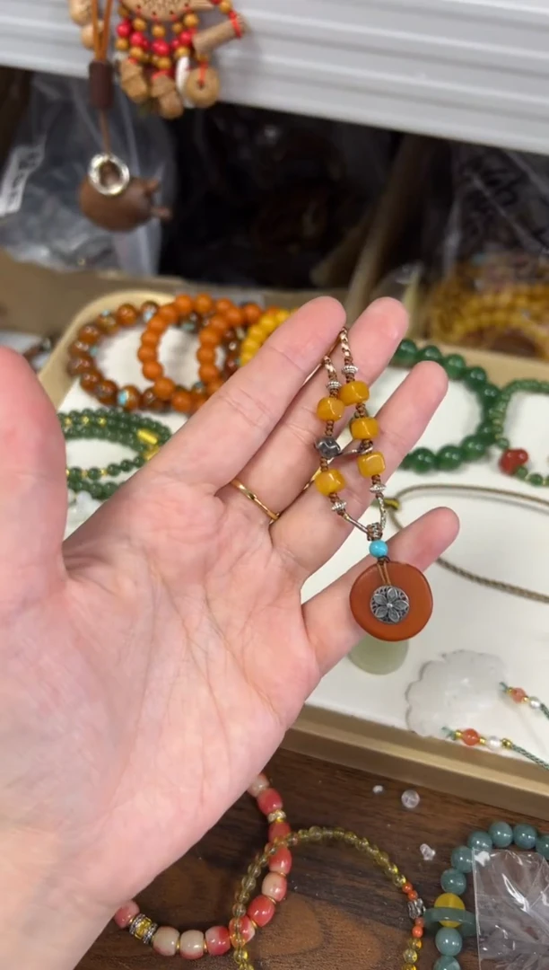 蜜蜡颈饰未镶嵌老蜜蜡藏扣编制款项链[4270]