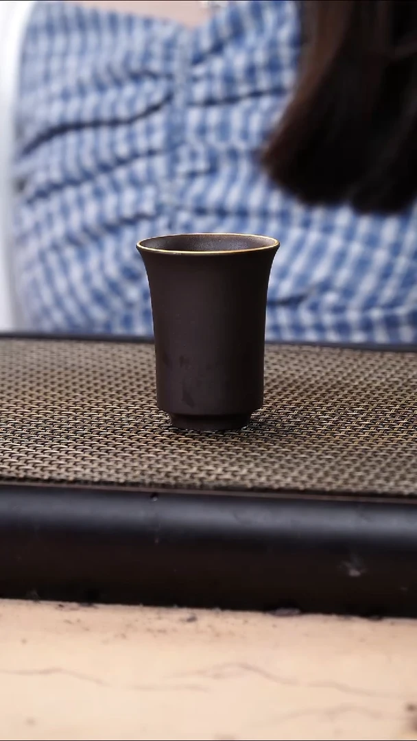 茶壶紫砂四号井茄皮紫泥描金闻香杯