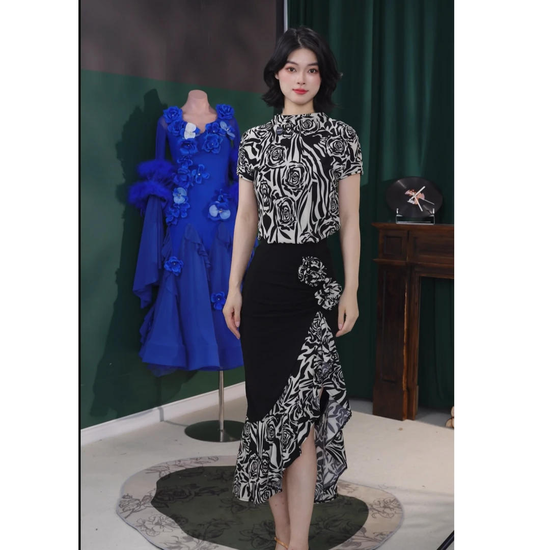 薇拉舞服新款玫瑰庄园夏日修身连体性感练功服摩登服套装