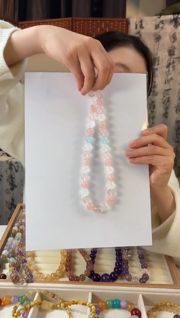 颈饰未镶嵌水晶朱珠粉白海蓝宝项链