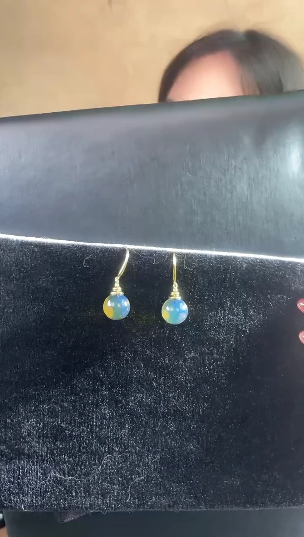 银S925镶嵌蓝珀珠宝奇石耳钩