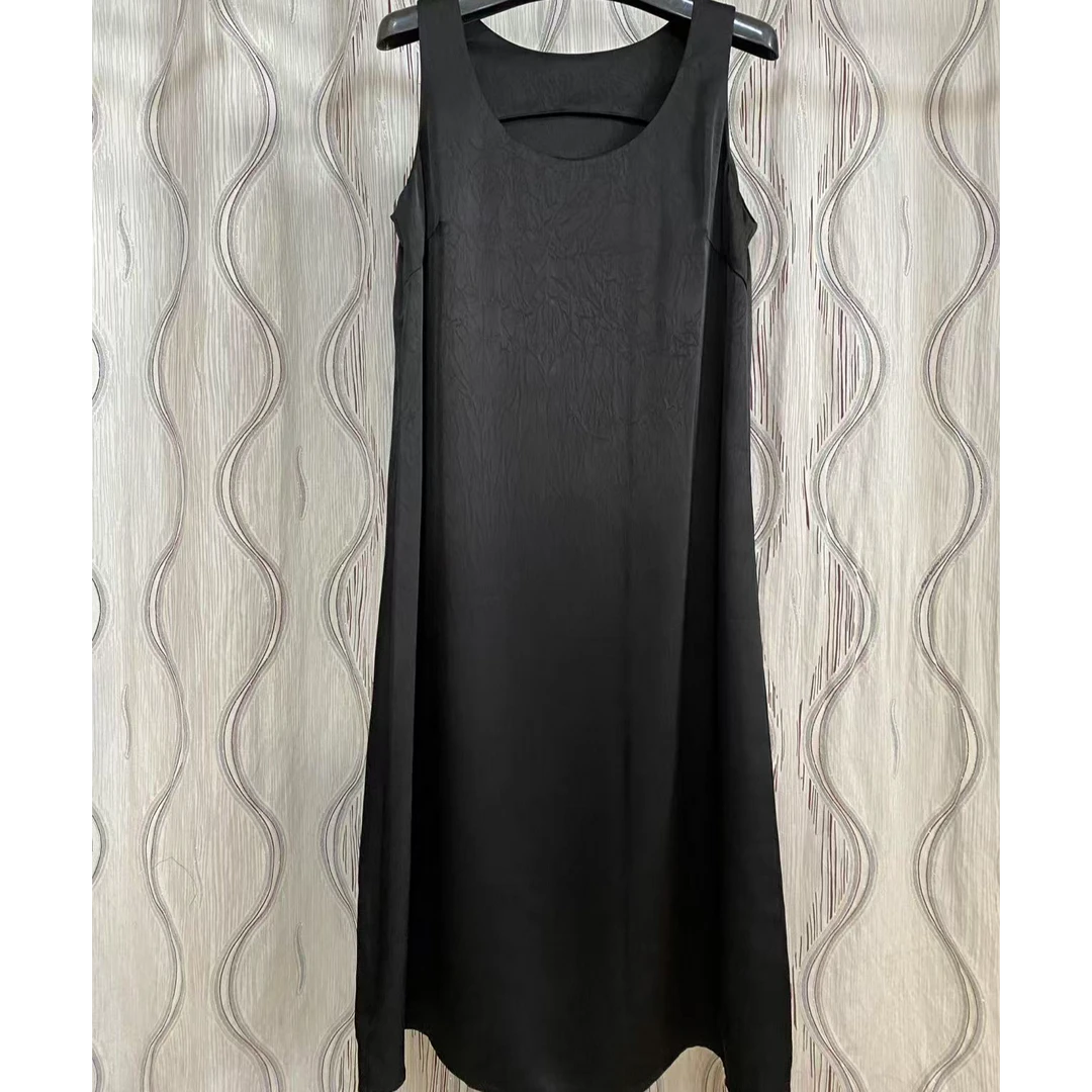 胖人坊大码女装缎感无袖褶皱连衣裙4516    衣长123   120