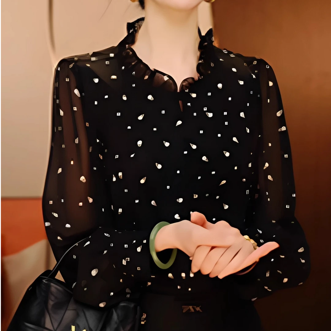 高级感雪纺衫女士长袖2025春季新款妈妈时尚气质上衣洋气漂亮小衫