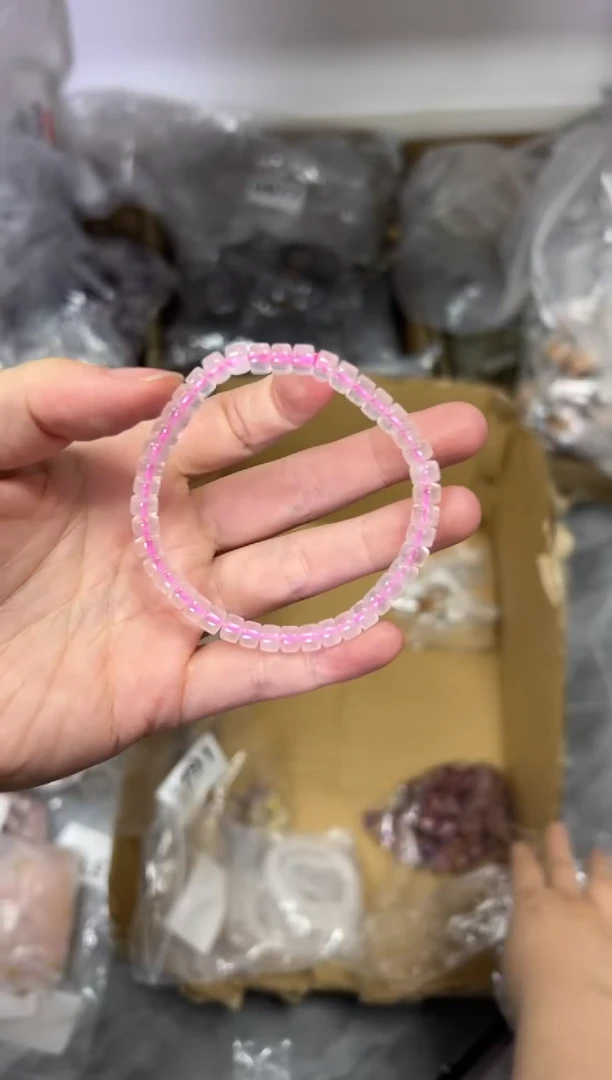 【闪购商品】水晶手链未镶嵌粉水晶精工药片珠手链[0313]