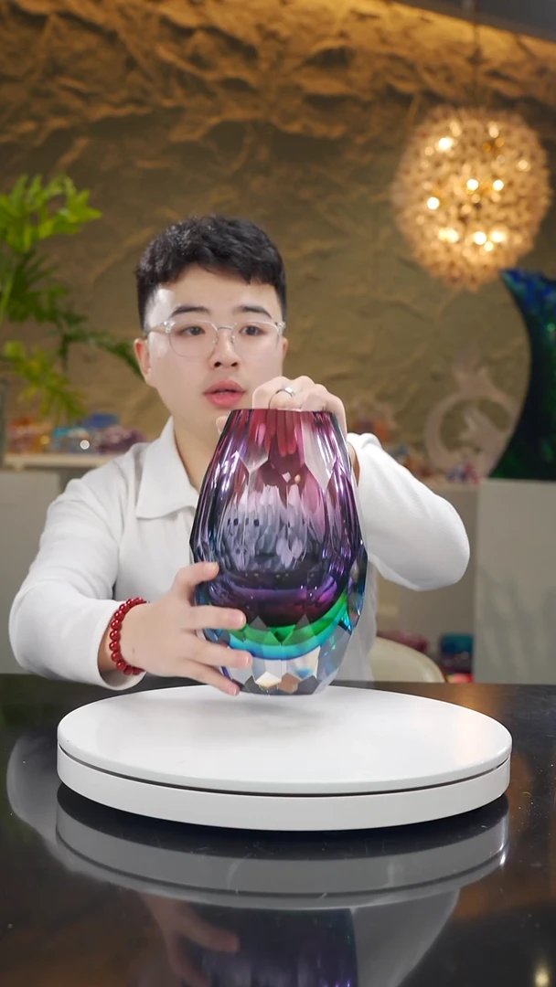 手工艺品琉璃金紫三色反影花器