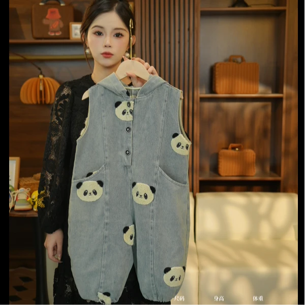 2025春夏牛仔熊猫渔夫背带裤连体衣新款儿童百搭男女童洋气百搭款