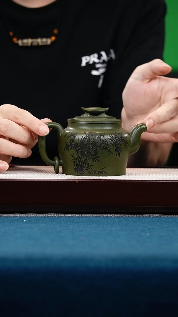 茶壶紫砂绿泥 圈钮将军壶