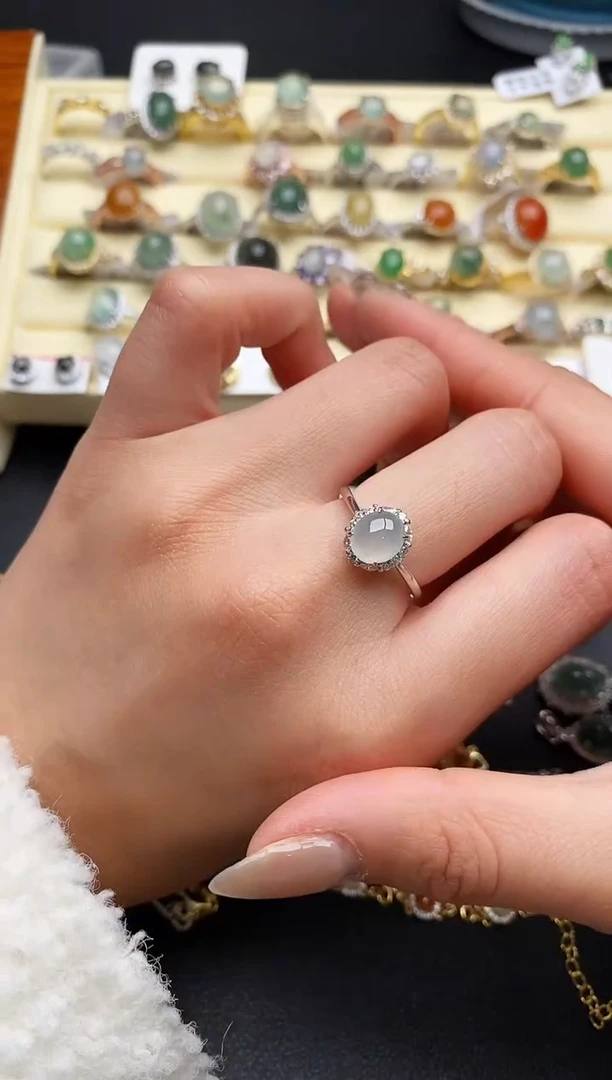 【闪购商品】翡翠戒指银S925镶嵌66666666+10