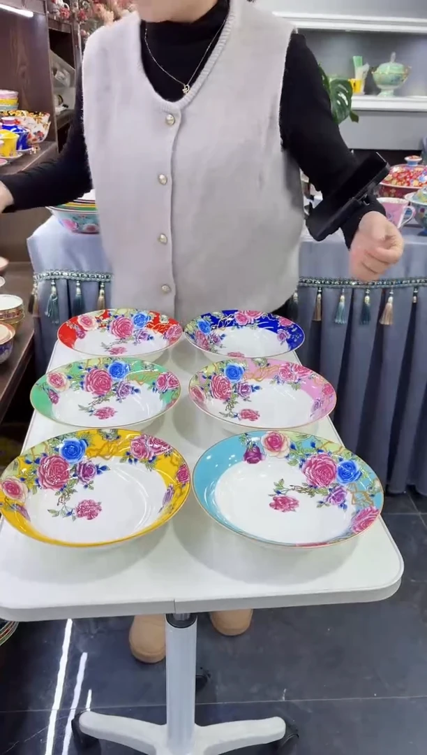 珐琅 7.5英寸圆深盘6个景德镇陶瓷