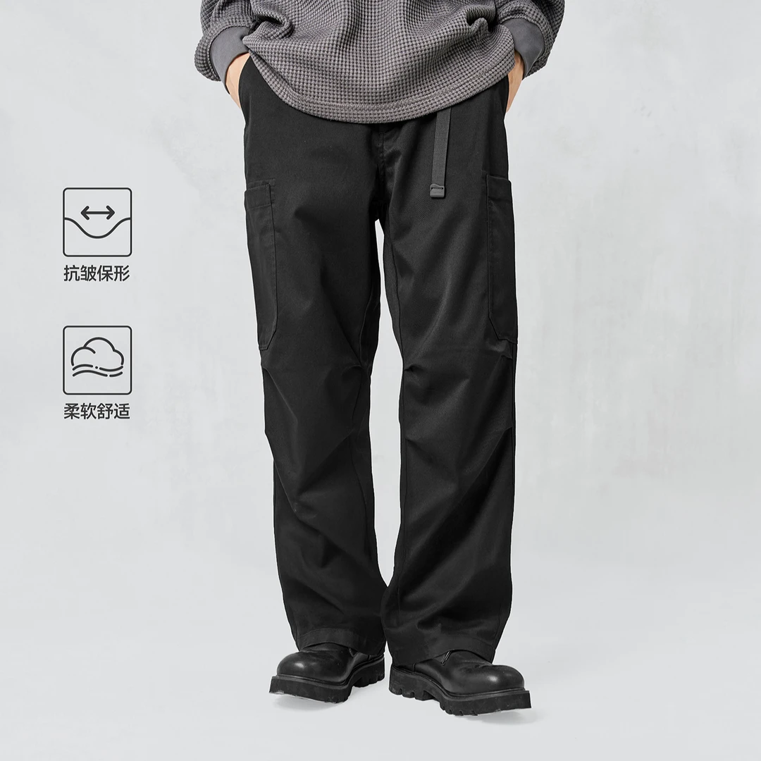 日系复古抗皱CARGO工装裤男秋季卡其色直筒休闲长裤