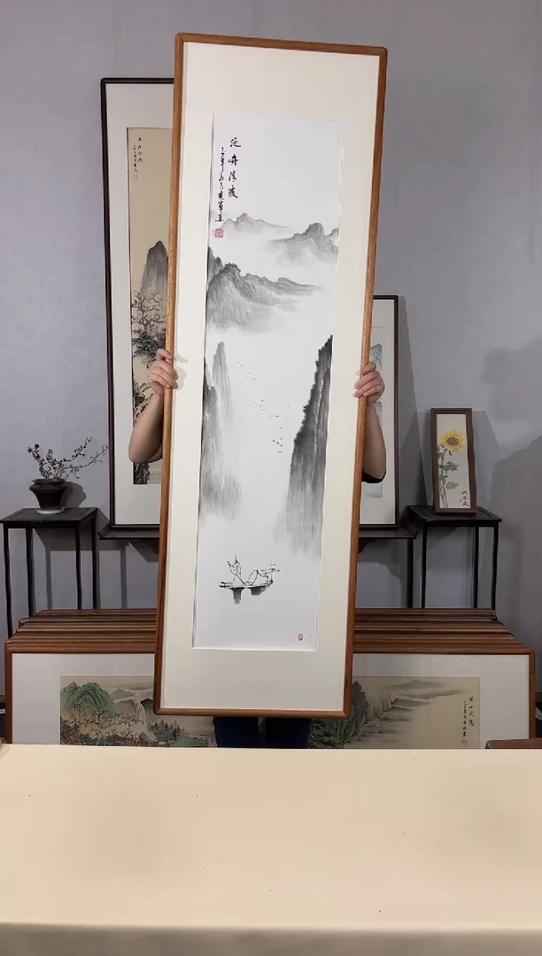 国画手绘*泛舟清波*52*172cm带框发货
