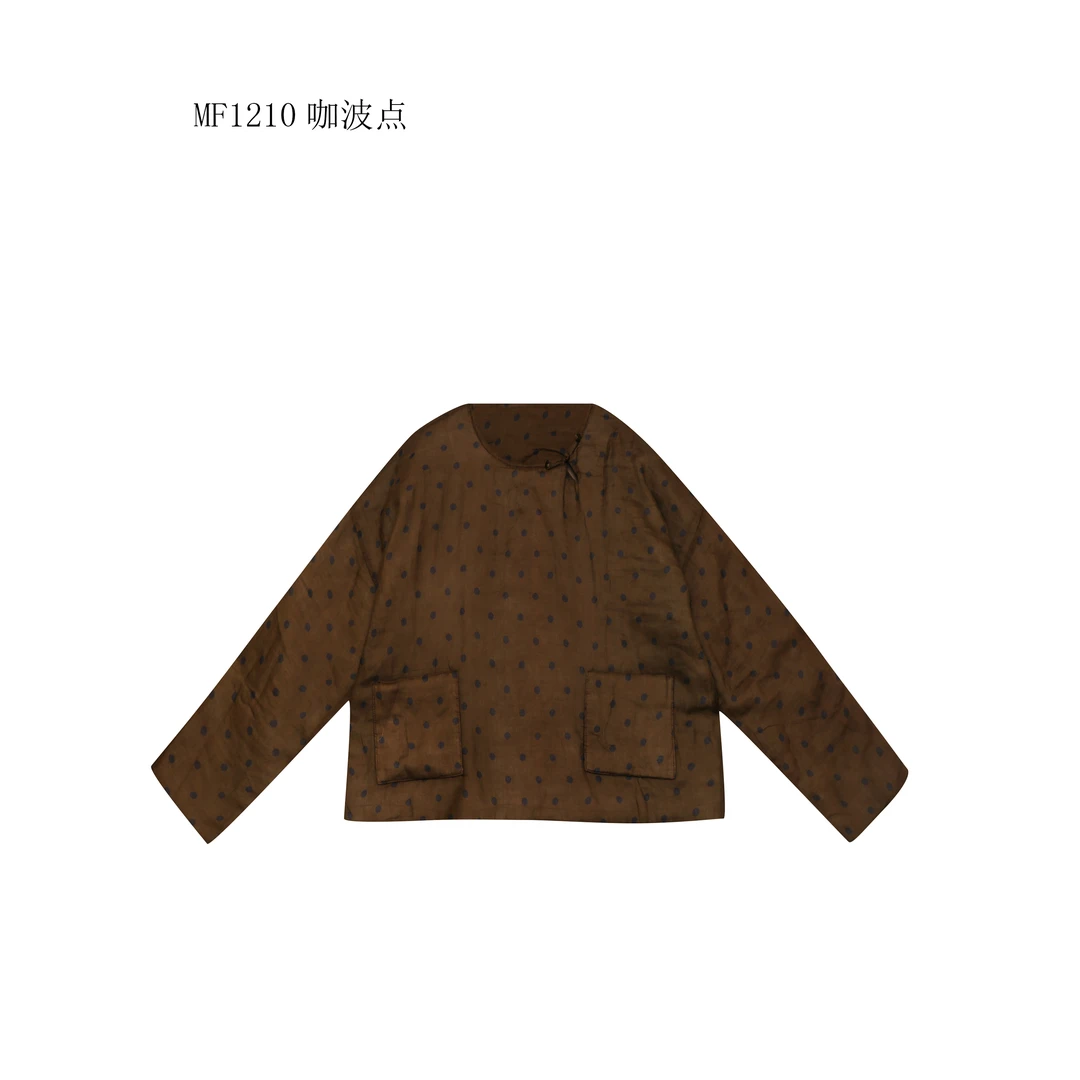 【麻訪家】MF1210咖波点文艺盘扣宽松百搭保暖棉服上衣