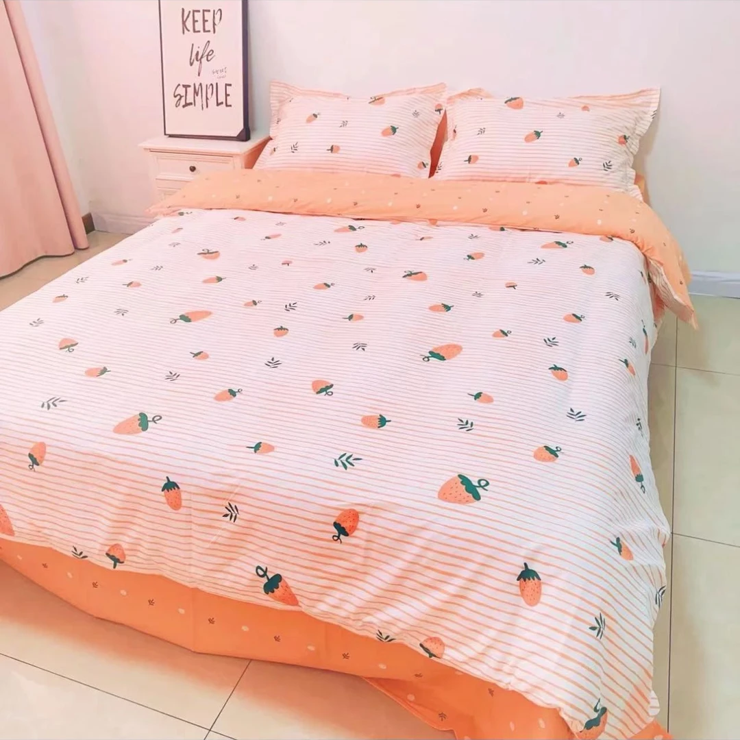 【甜甜家】匹马棉高端轻奢系列100%棉四件套-小草莓