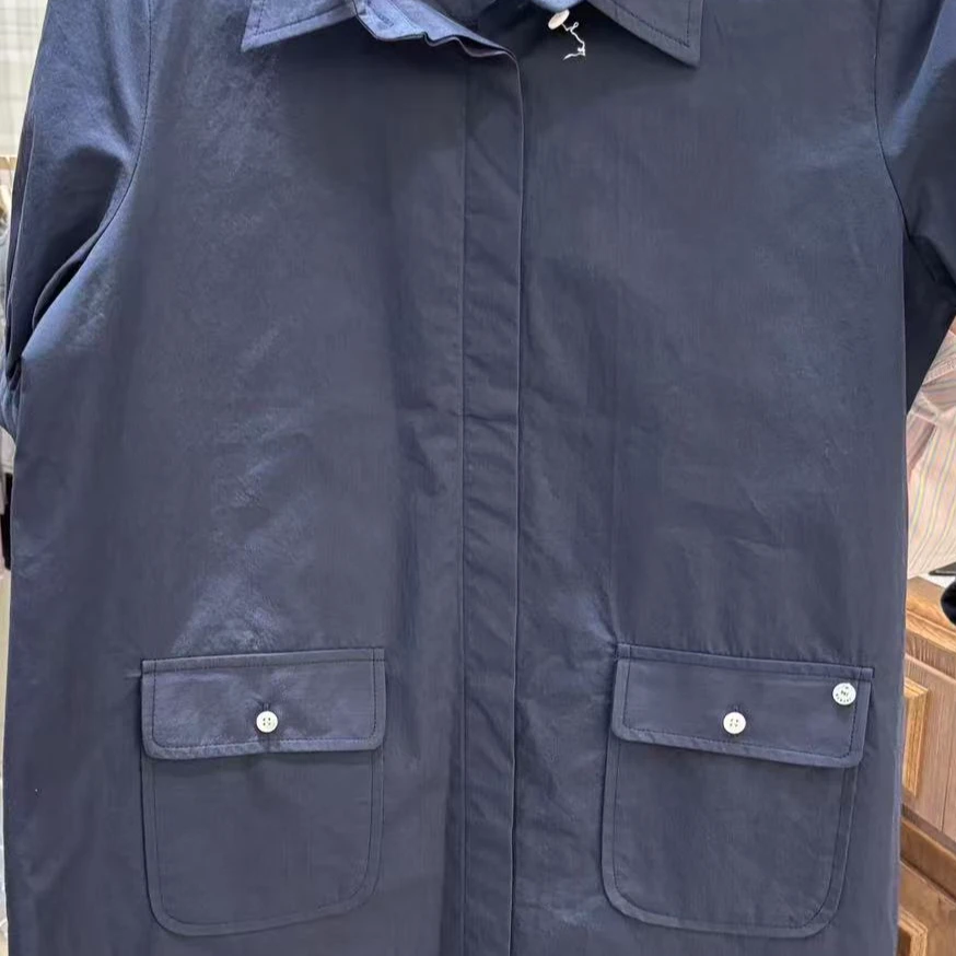 【NO退NO换】韩国东大门2025春夏款藏蓝色口袋连衣裙