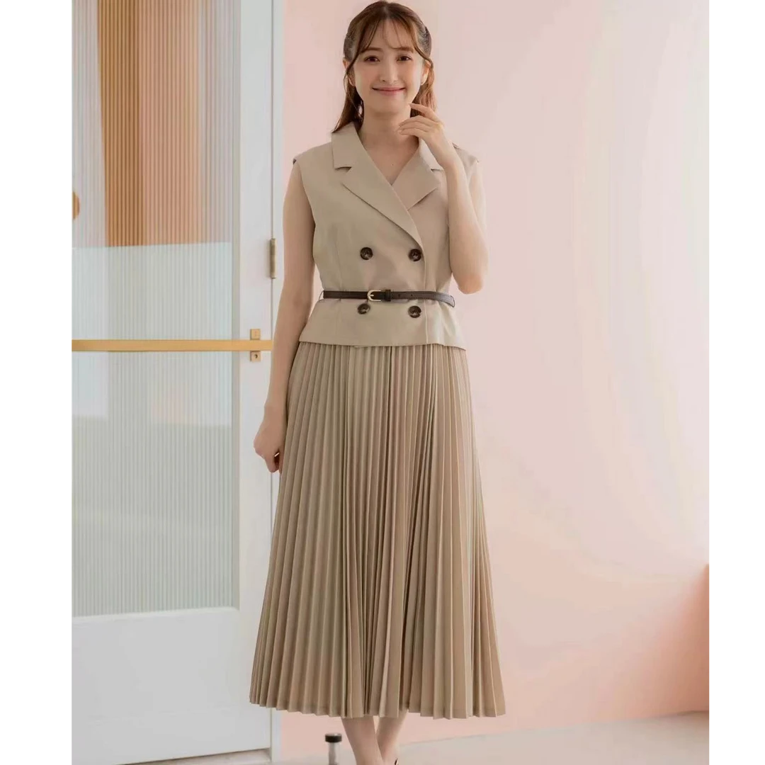 B202【朵拉外贸】n0el@通勤气质无袖百褶连衣裙（无腰带）