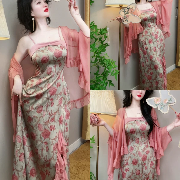 唯艳家【莫奈庄园】原创婉玲缎百搭轻柔温柔风外披新中式仙女套装