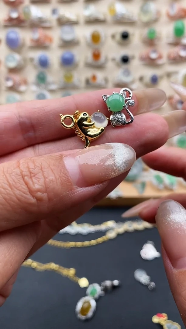 银S925镶嵌戒指翡翠缅甸天然A货翡翠2 9-5