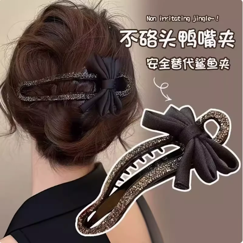 气质碎钻蝴蝶结发夹女后脑勺盘发鸭嘴夹大号一字夹子新款发卡发饰