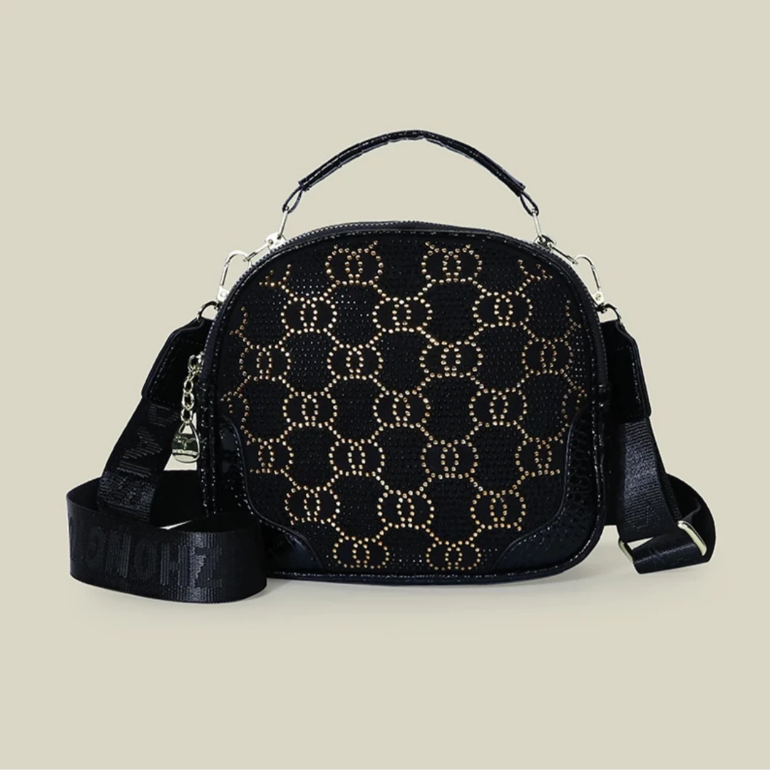 晶BT新款601黑色小圆包（长22高19厚8）时尚百搭女士单肩潮流闪钻