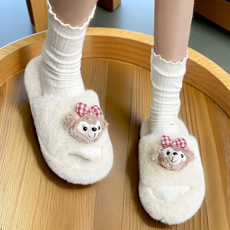 元气卡通雪丽莓玩偶毛毛拖鞋女秋冬季外穿厚底防滑百搭懒人棉拖鞋