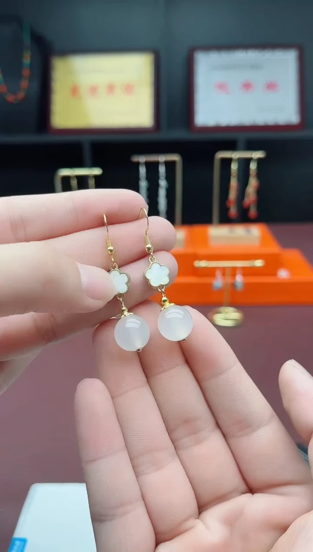 银S925镶嵌耳饰玛瑙/玉髓S003