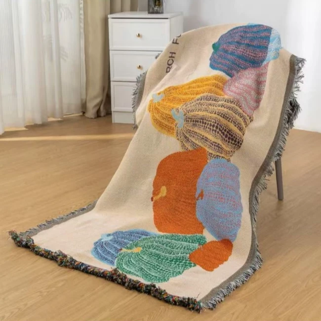 加厚南瓜  90*180cm 棉麻沙发巾 加厚加大 流苏款