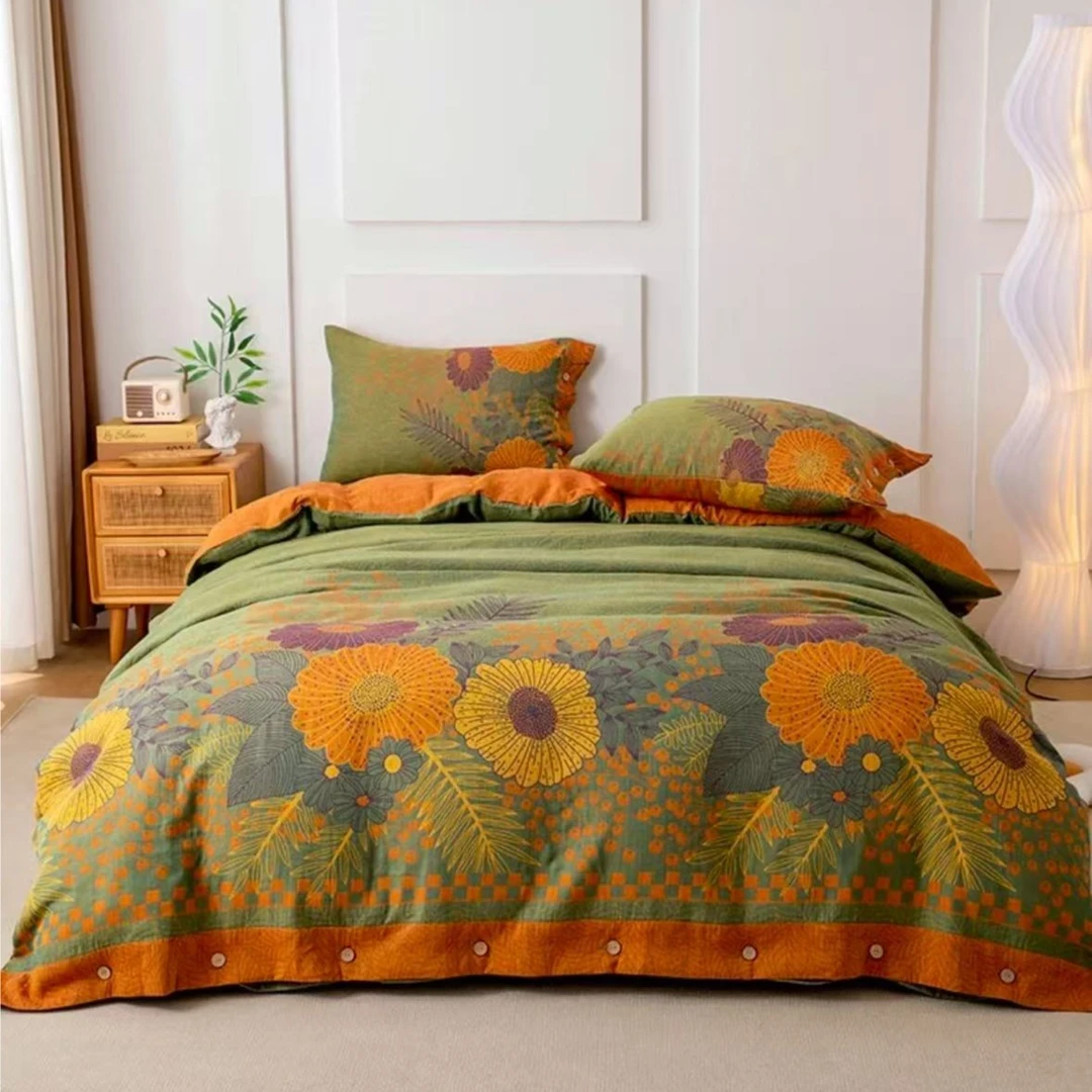 亲肤棉双层纱四件套--秋日暖阳（纽扣）