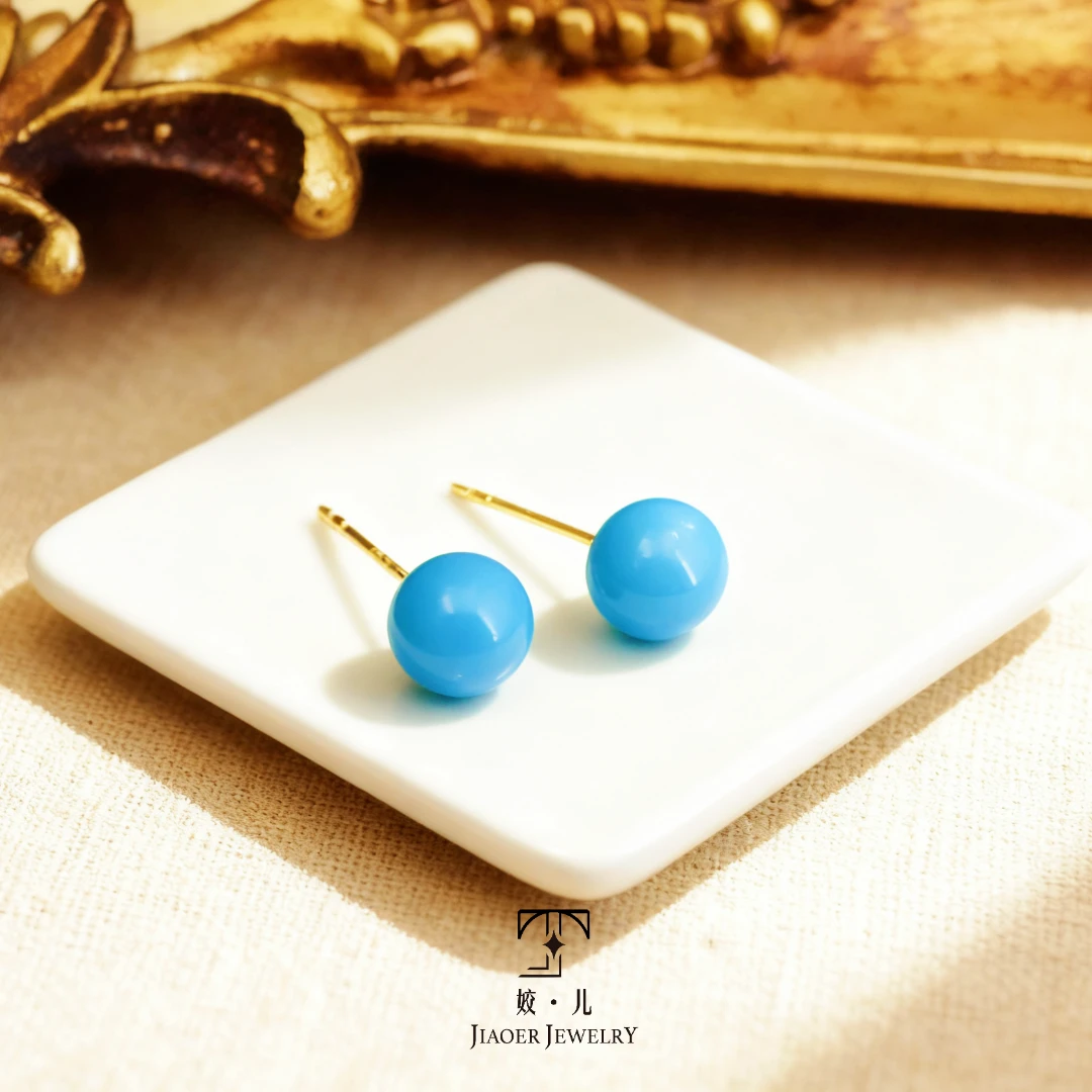 【姣儿珠宝】18K金7mm左右圆珠美松耳钉时尚珠宝无染色无注胶