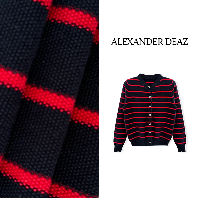 【WJ】2025秋冬时尚休闲百搭条纹小香风长袖针织开衫A8037