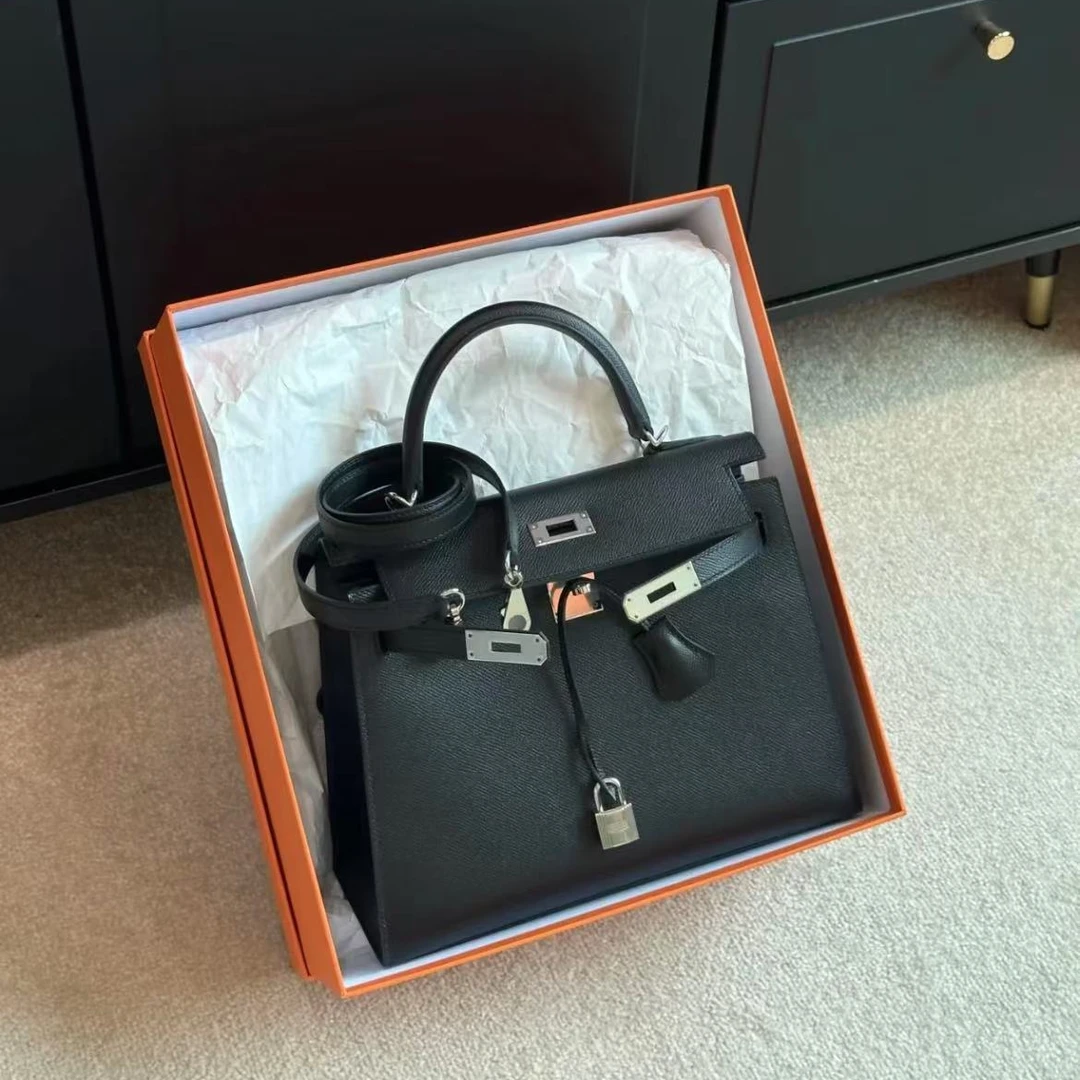 99新 Hermes/爱马仕  kelly28 黑银 E皮 C刻