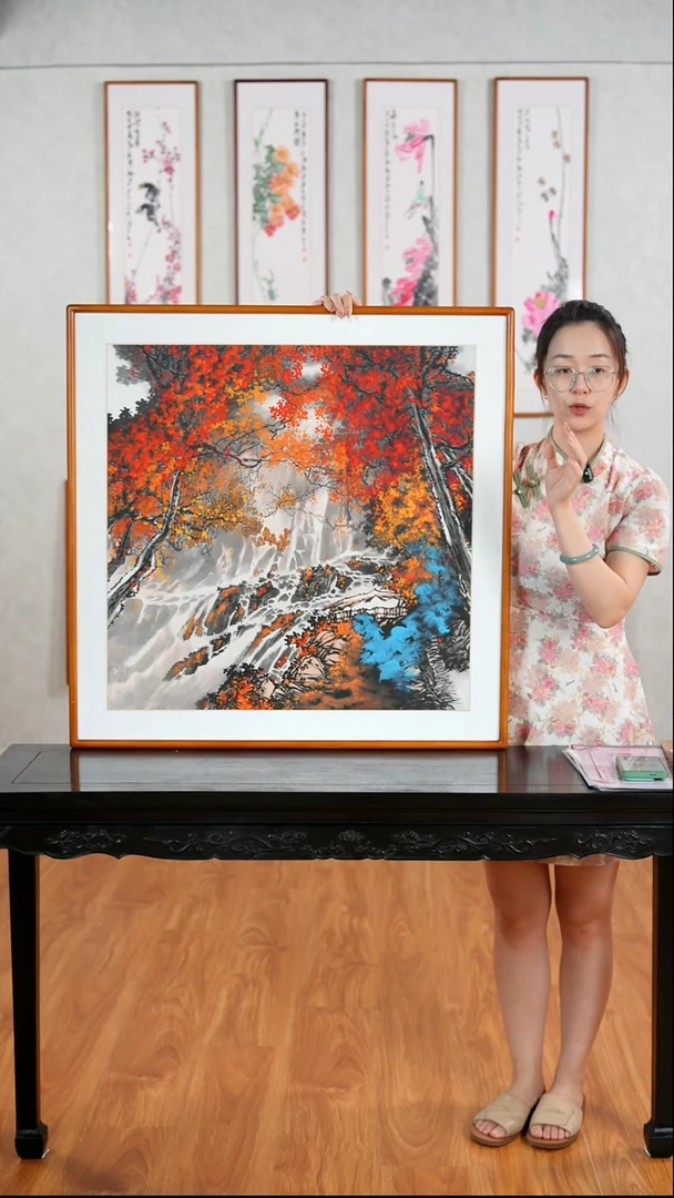 国画董海君《醉秋/鸿运当头》手绘含框82*82厘米