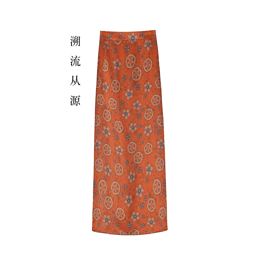 『腰缠万贯』新中式宝相花印花重缎皮子料桑蚕丝香云纱包裙