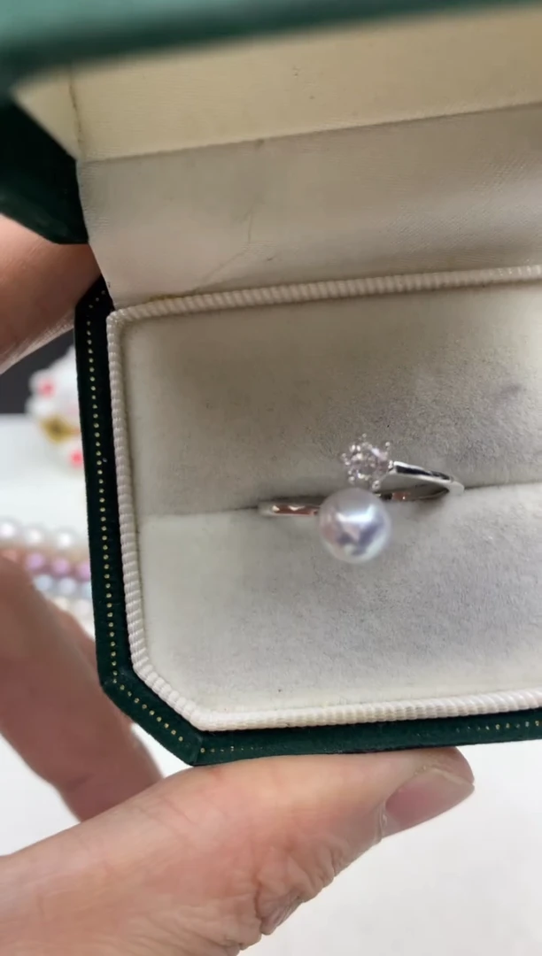 未镶嵌ff海水珍珠akoya灰珠戒指