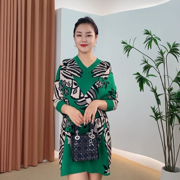 469针织时尚女士网红秋冬提花百搭休闲打底加厚女装连衣裙