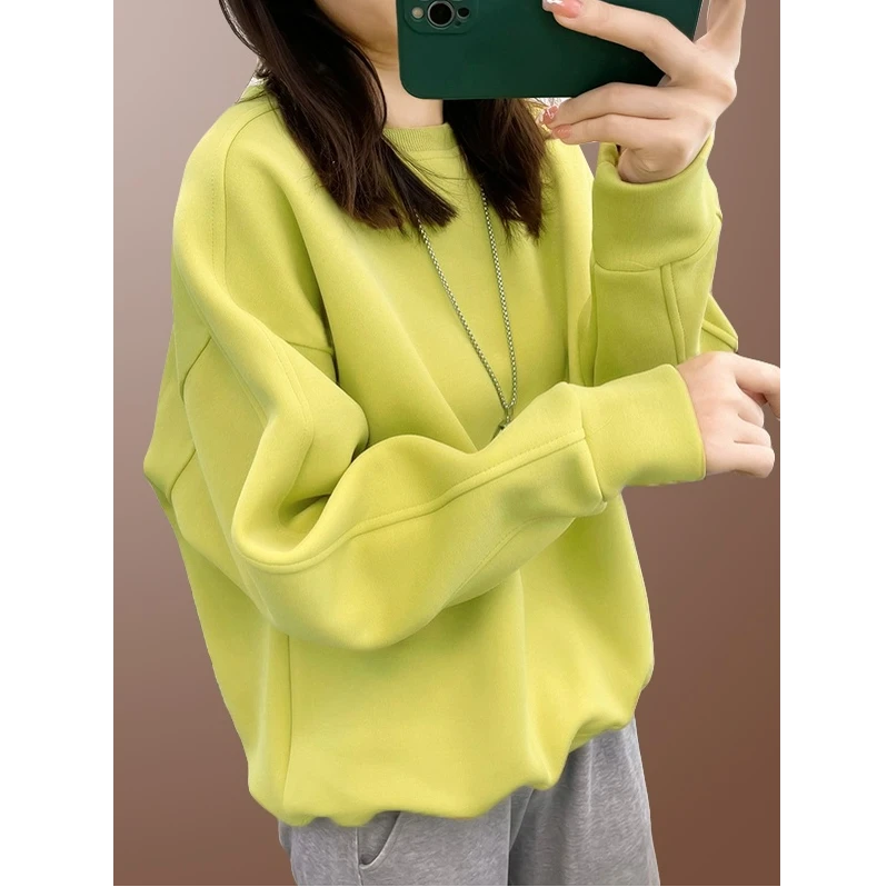 圆领纯色卫衣女2025春秋季新款韩版休闲宽松时尚百搭套头长袖上衣