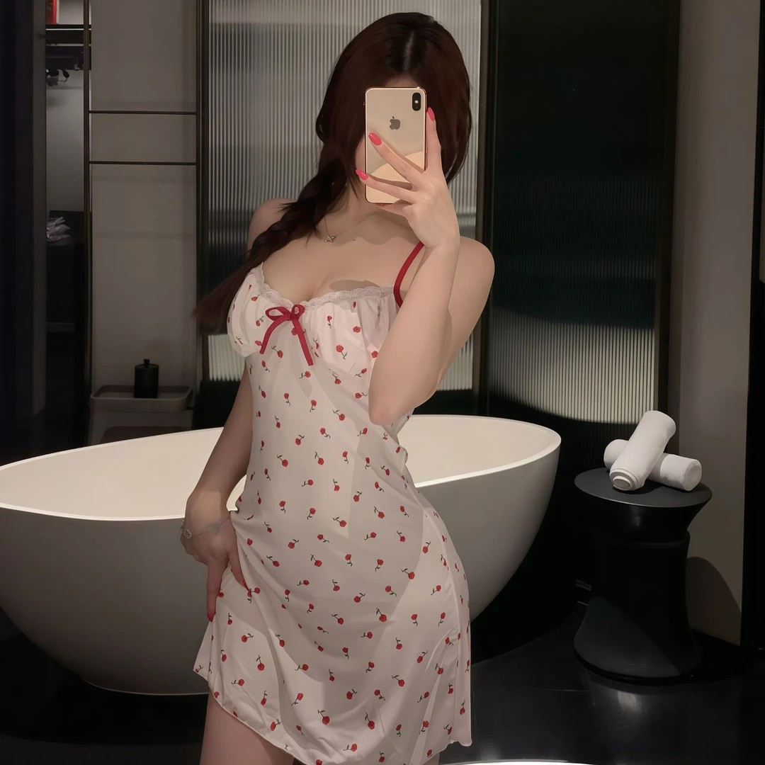 【再晚点起】女士夏季裙子印花性感睡裙蕾丝碎花睡衣薄款吊带裙