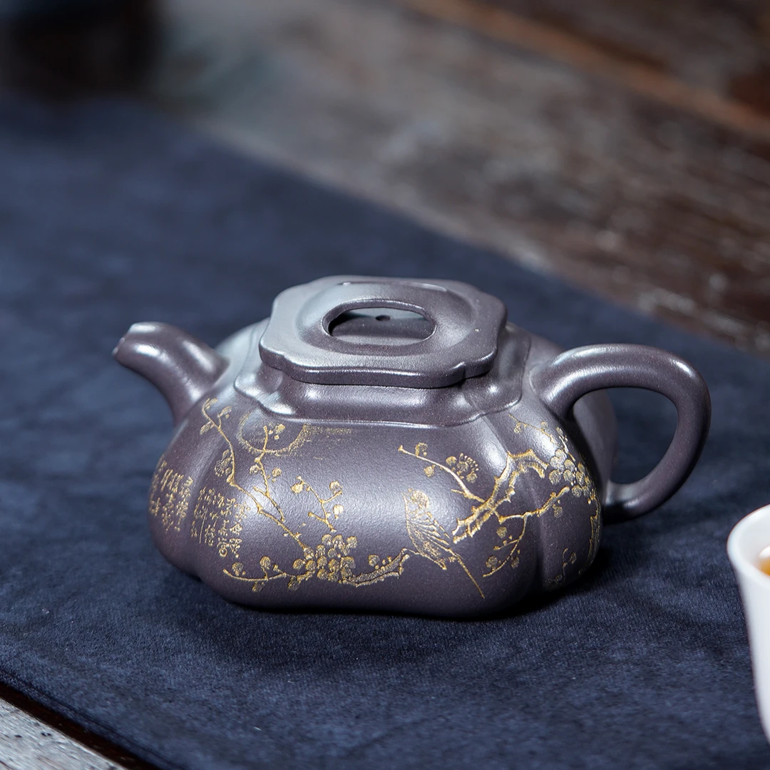 杨菲《筋纹牛盖》天青泥300cc 茶壶紫砂壶