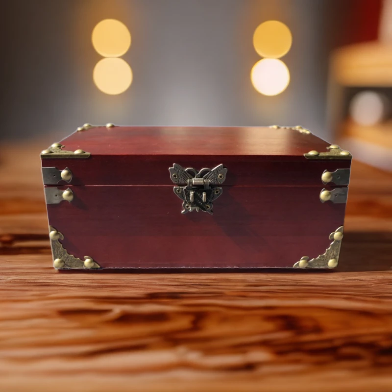 木制带锁收纳盒储物复古国风古风中式木质长方形1137