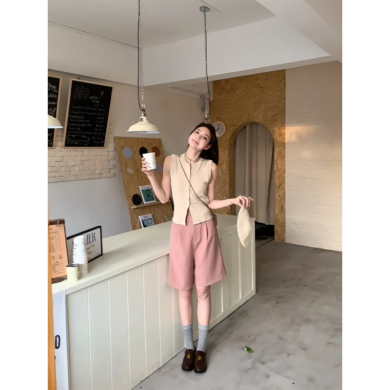 48H【pinkpink裤】加长夏季薄款高腰垂感阔腿西装中裤女 SU161