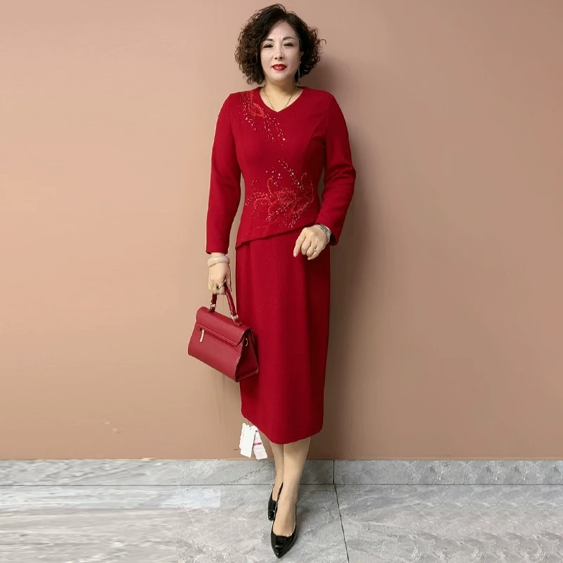 喜婆婆旗袍中年妈妈婚宴装喜服高端气质结婚礼服高级感红色连衣裙