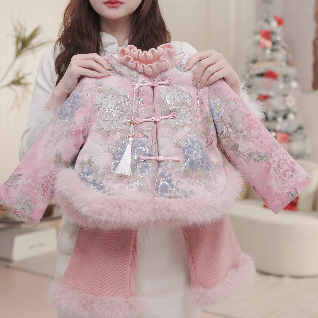 【新中式·牡】女童秋冬旗袍唐装公主ol中国风女孩上衣套装D68852