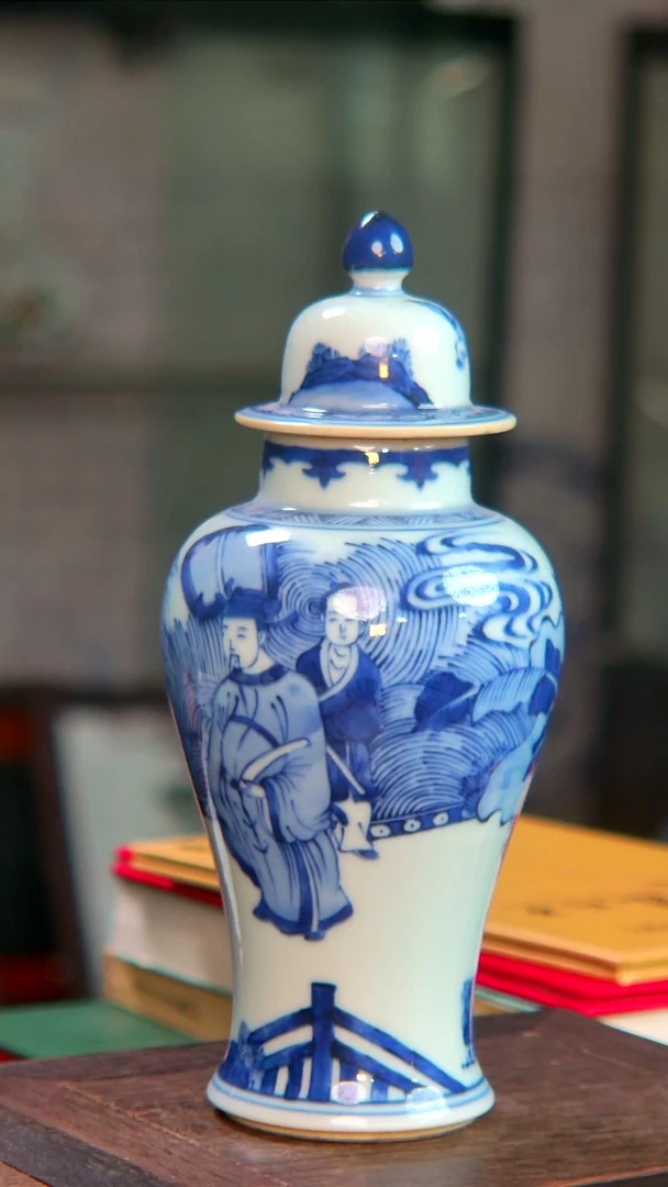 瓷央博文化瓷器交流青花人物将军罐