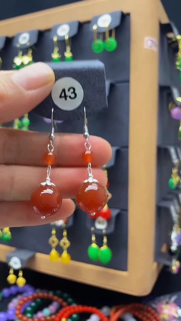 【闪购商品】玛瑙/玉髓耳坠银S925镶嵌耳饰043