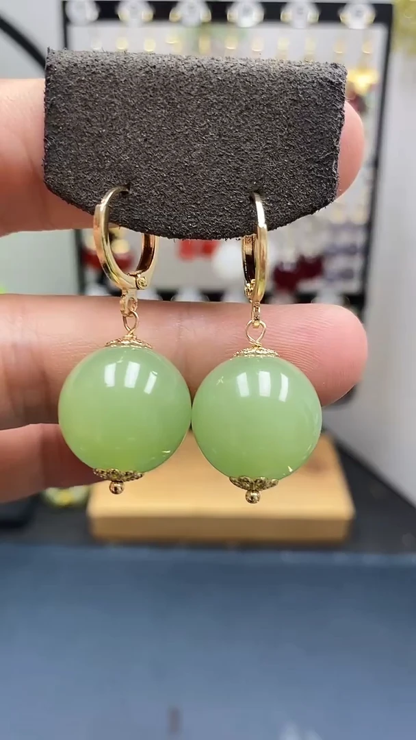 和田玉银S925镀金镶嵌耳饰尺寸16mm耳扣33