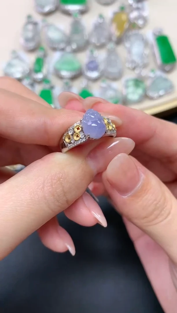 翡翠戒指18K金镶嵌A86|3980