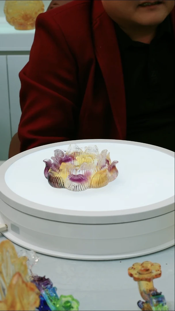 泥塑古法琉璃莲花香炉摆件