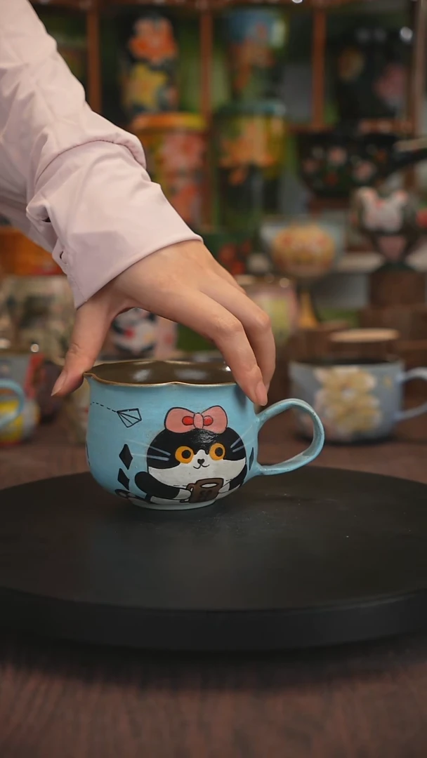 紫砂油画手绘釉下彩脏脏杯