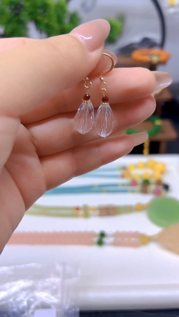 水晶耳饰14K金镶嵌E812